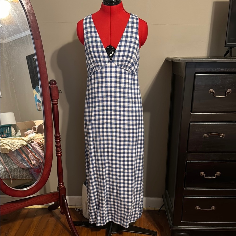 Blue and White Gingham Maxi Dress